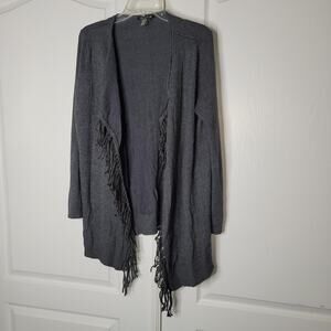 Tracy M Tassel Open Front Poncho Sweater Long Sleeve Charcoal Large cardigan